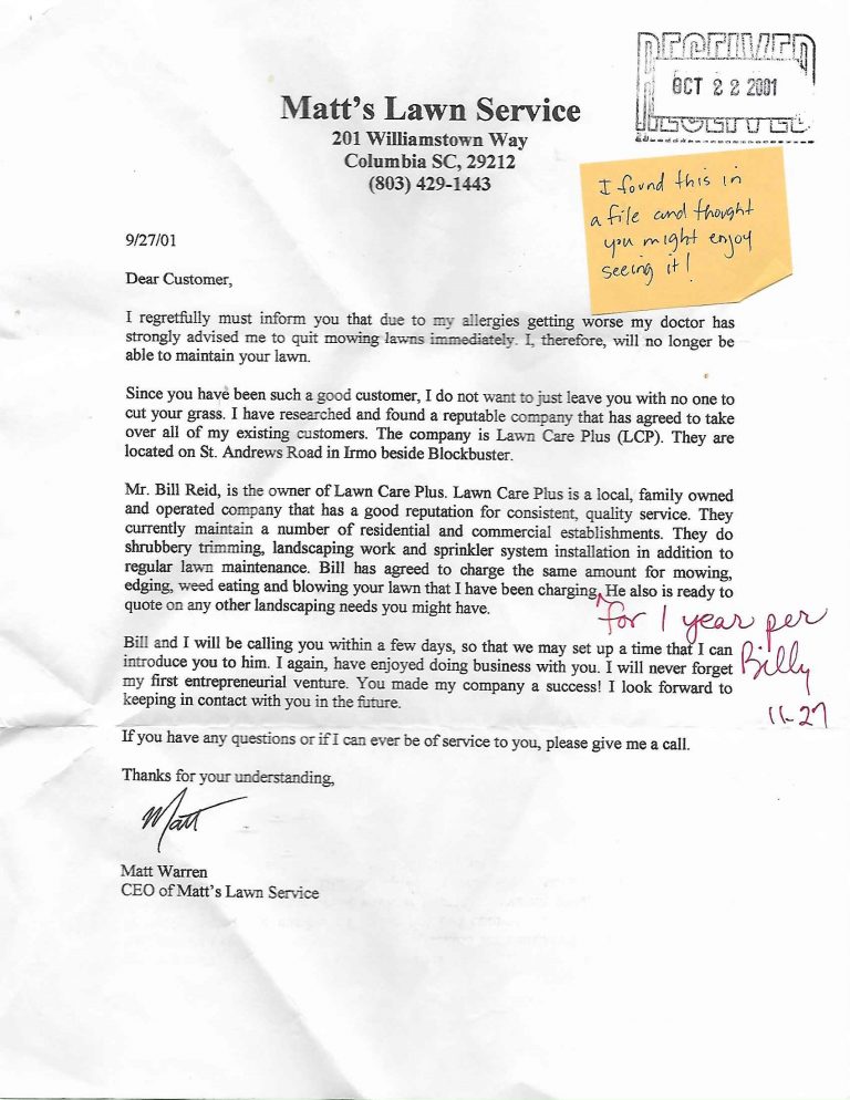 Selling Matt’s Lawn Service Path To Warren