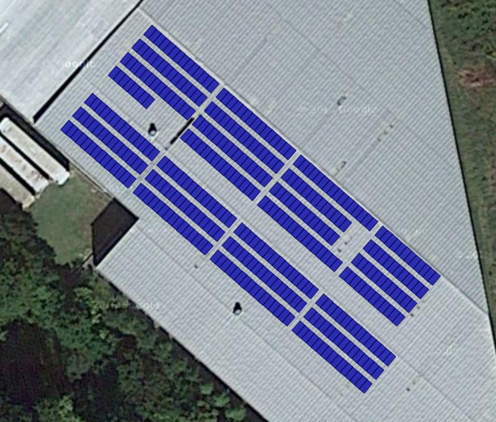 Printgear 122.8 kW vs 71.6 kW – Standing Seam Roof Layout with SW Azimuth