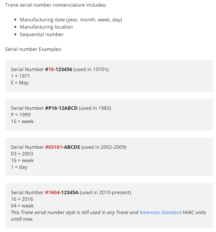 How To Tell The Age Of A TRANE Unit Based On Serial Number Path To Warren