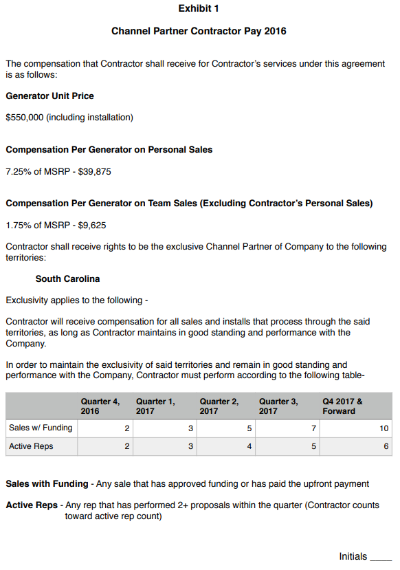 Exclusivity Agreement to cover ALL of South Carolina for Solgen sales